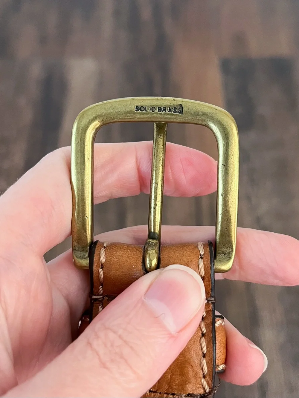 Lucky Brand Pebbled Leather Belt Solid Brass Buckle Preppy Classic Size 42 Tan